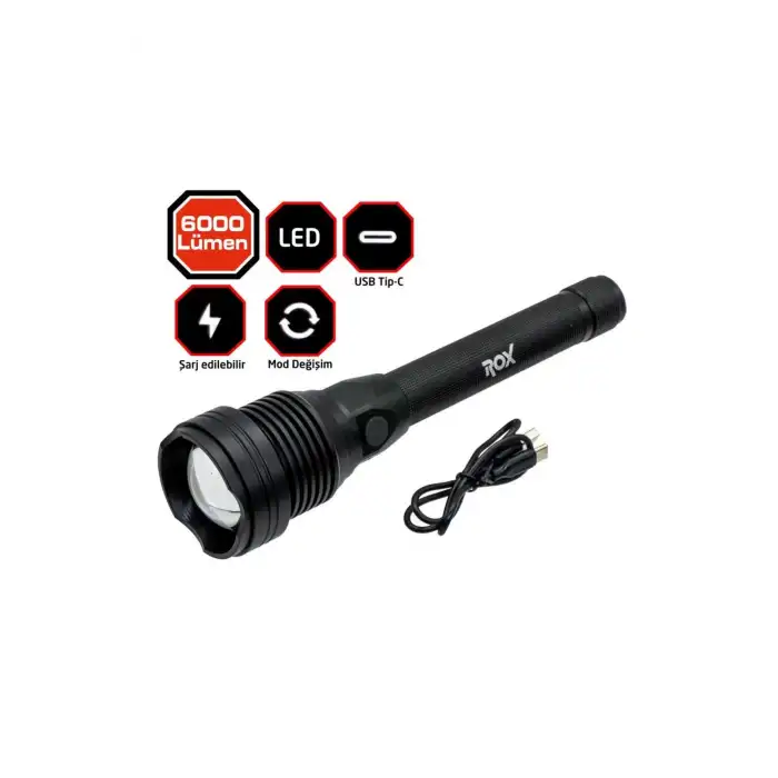 Rox 0214 Şarjlı Led El Feneri 6000 Lümen
