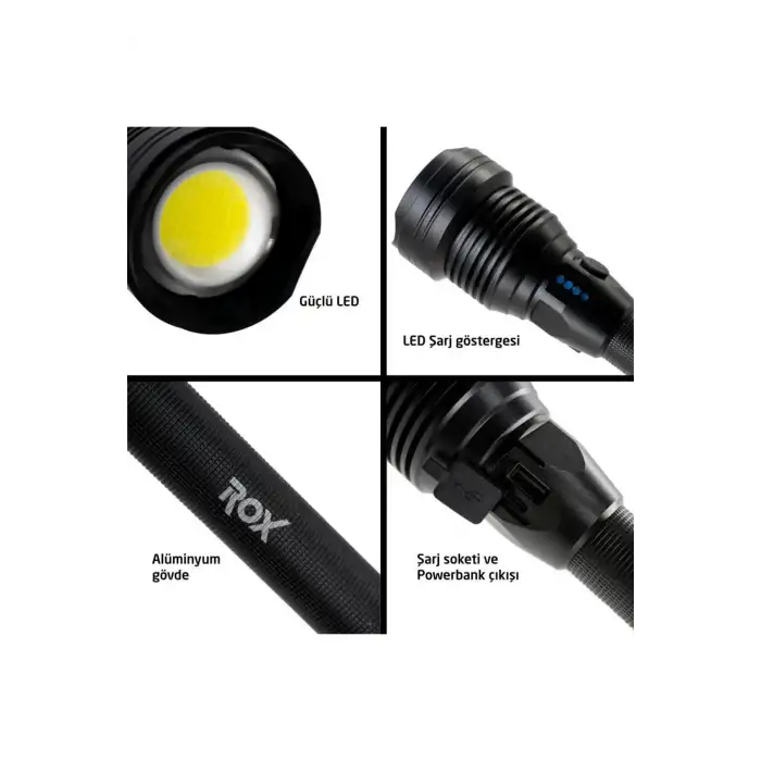 Rox 0214 Şarjlı Led El Feneri 6000 Lümen