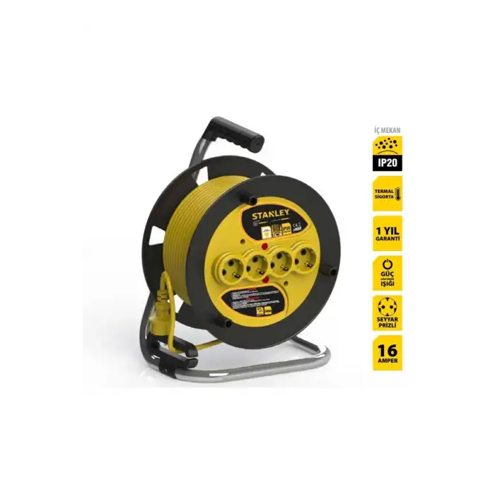 Stanley Profesyonel Makaralı Kablo St-e Serisi Termikli Ip20 4 Soketli 50 Metre 3x1,5mm