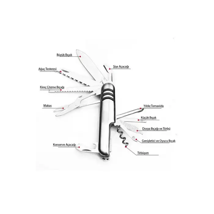 Hegi 11 Fonksiyonlu Krom(paslanmaz) Isviçre Çakısı - Aısı316 - Gümüş Gri