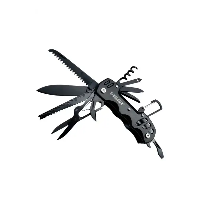 Hegi 12 Fonksiyonlu Paslanmaz Isviçre Çakısı - Aısı316 - Siyah