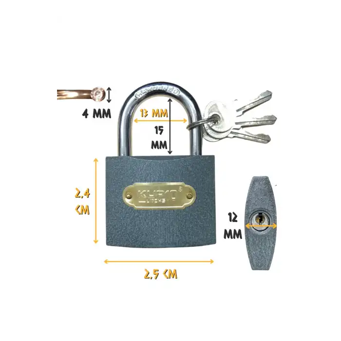 Kupa Asma Kilit Gri 25 Mm. - 3 Anahtarlı