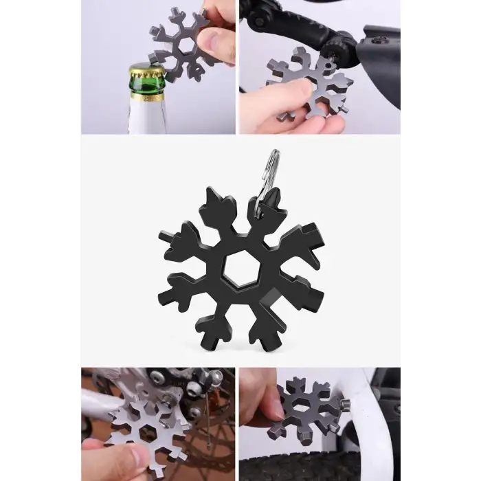 Standart Çok Amaçlı Alyan Tornavida Takımı Çelik Taşınabilir Kar Tanesi Anahtarlık Konserve Şişe Açıcı