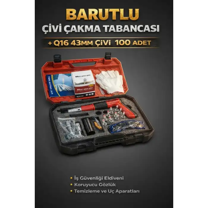 Mekanik Barutlu Çivi Çakma Tabancası Seti +100 Adet Barutlu Çivi