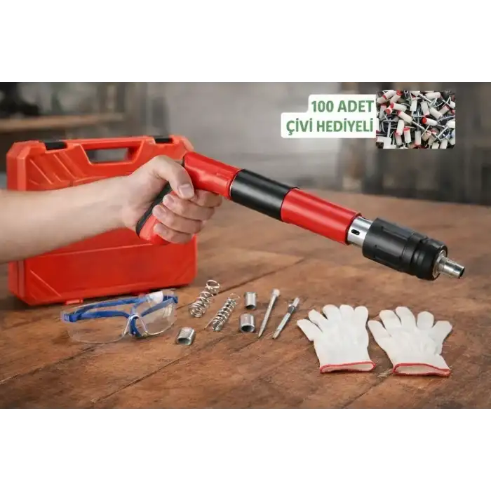 Mekanik Barutlu Çivi Çakma Tabancası Seti +100 Adet Barutlu Çivi