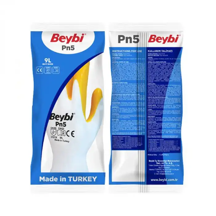 Beybi Nitril PMK PN5 Beyaz Sarı Örme Polyoster Nitril 10 Beden 12li Paket EN388 (3121X)