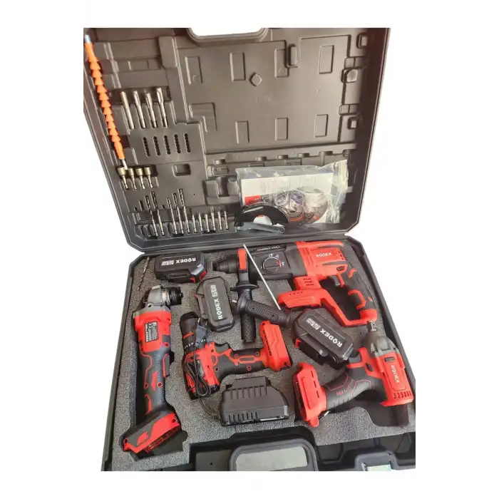Rodex 4lü Makine Seti 20V 3x4.0Ah Li-Ion D.Matkap 45Nm D.Somun Sıkma 300Nm Kırıcı Delici 2.5J Avuç Taşlama 125Mm AksesuarlI BMC