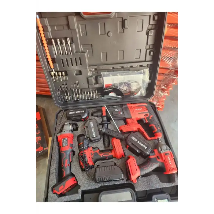 Rodex 4lü Makine Seti 20V 3x4.0Ah Li-Ion D.Matkap 45Nm D.Somun Sıkma 300Nm Kırıcı Delici 2.5J Avuç Taşlama 125Mm AksesuarlI BMC