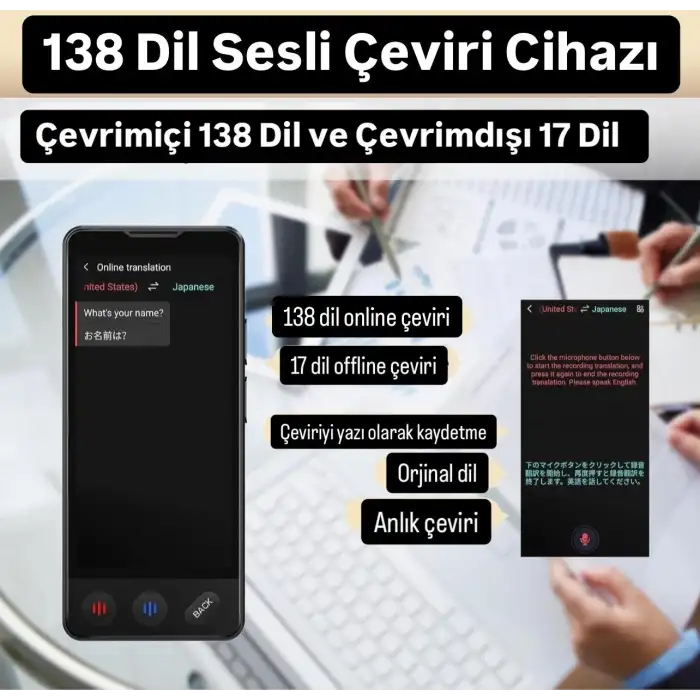Üst Düzey İş Tercümanı WiFi Gerektirmez ChatGPT AI Ses Resim Çevirme Özelliği 138+ Dil Çeviri