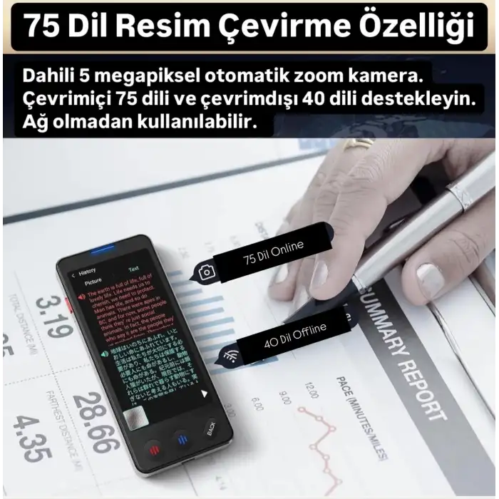 Üst Düzey İş Tercümanı WiFi Gerektirmez ChatGPT AI Ses Resim Çevirme Özelliği 138+ Dil Çeviri