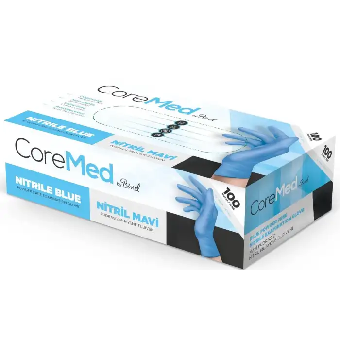 CoreMed Pudrasız Muayene Eldiveni Nitril Eldiven Mavi XL 100lü