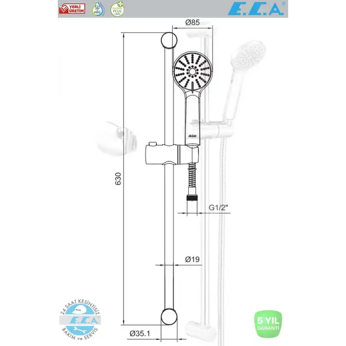 E.c.a Spylos Banyo Duş Başlık Seti Hareketli Banyo Üst Takım 102146071