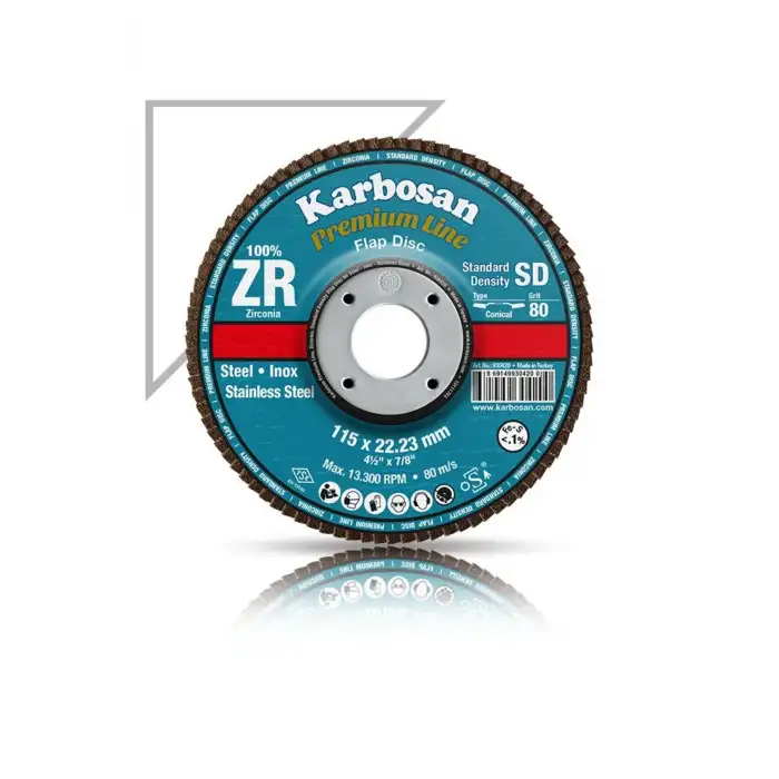 Karbosan Flap Disk Çelik ve İnox Zımpara ZR 115x22.23/80 Kum SD-Konik 983465 (10Adet)