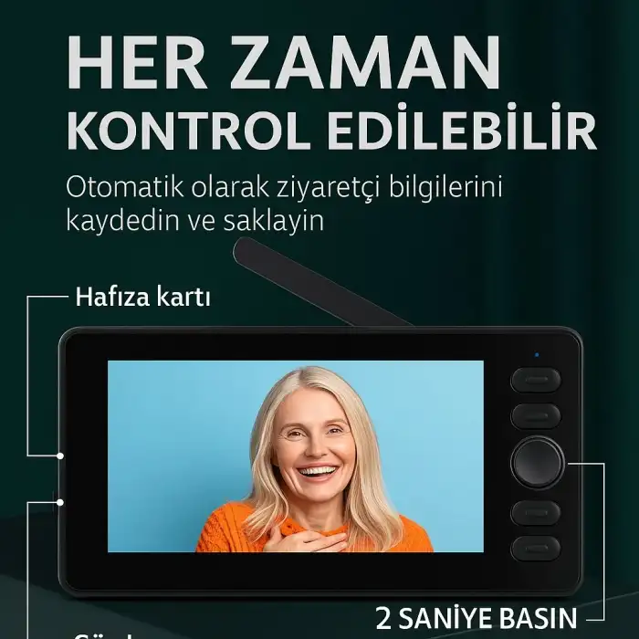 Görüntülü HD Kapı Zili İki Yönlü Sesli Gece Görüşlü Kablosuz ve Kayıt Alma Şarjlı