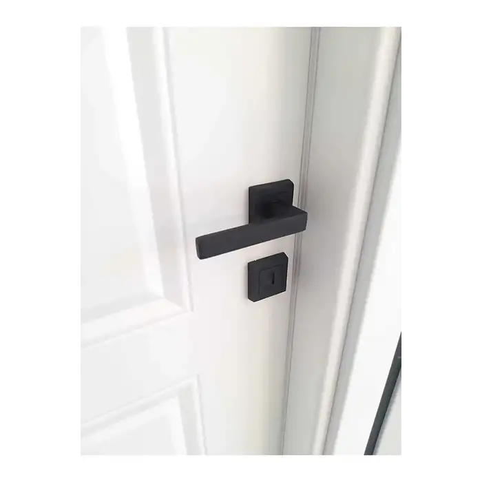 Lama Kare Rozetli Mat Siyah Oda Kapı Kolu / 1 Takım (2 ADET-ÖN VE ARKA)