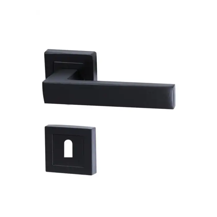 Lama Kare Rozetli Mat Siyah Oda Kapı Kolu / 1 Takım (2 ADET-ÖN VE ARKA)