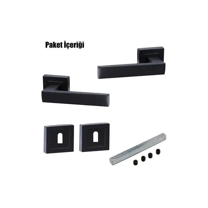 Lama Kare Rozetli Mat Siyah Oda Kapı Kolu / 1 Takım (2 ADET-ÖN VE ARKA)