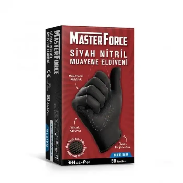 Masterforce Siyah Nitril Eldiven Medıum 50Li Paket