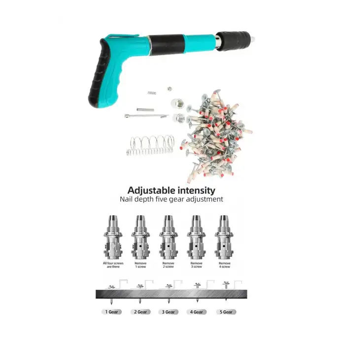 Mekanik Çivi Tabancası Beton Çelik Çivi Tabancası + 50 Adet Pul Başlı Barutlu Çivi EEA413