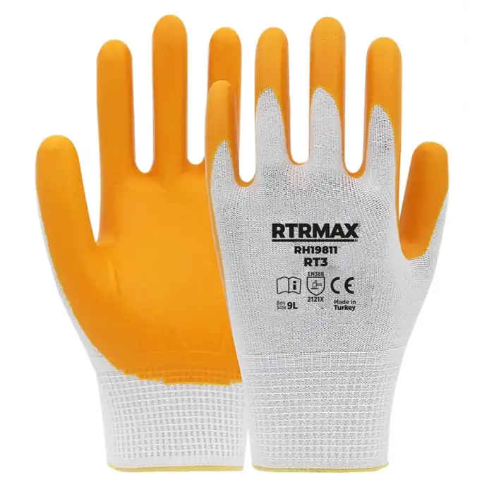 Rtrmax NİTRİL KAPLI POLYESTER ELDİVEN RT3 BEYAZ SARI NO:9