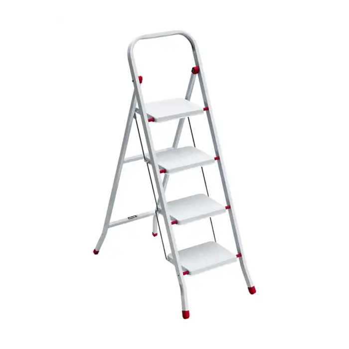 Saraylı Pratik Metal Merdiven Beyaz 4 Basamaklı Güvenli Kilit Sistemi Kaymaz Basamaklar