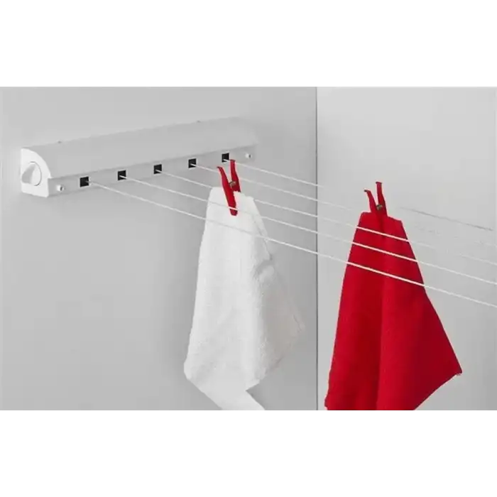 QLÜX 5 ipli, 4.2 Metre BEYAZ ÇEK AS, Otomatik Çamaşır Askısı, Açılır Kapanır Çamaşır Kurutmalık