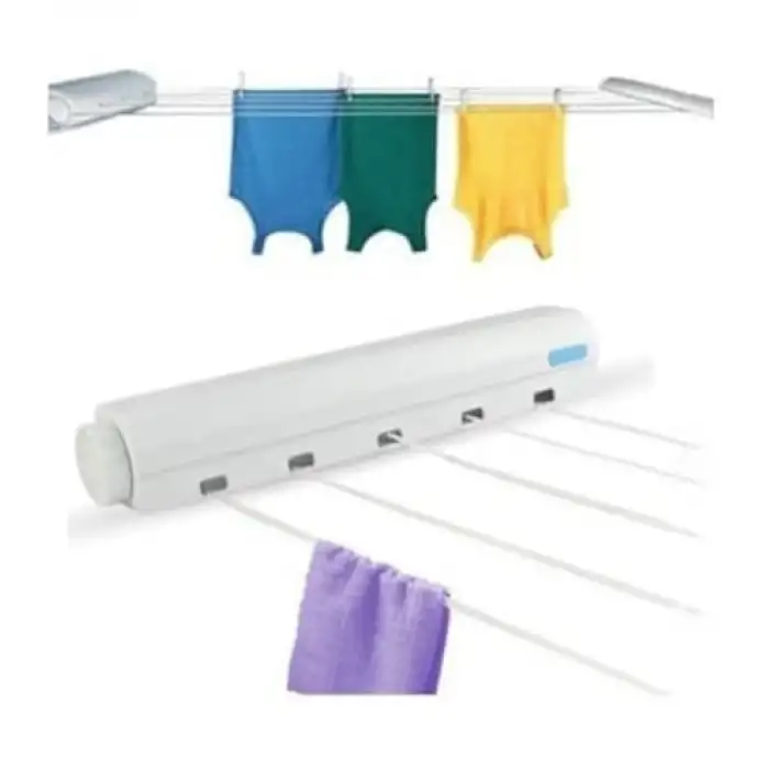 QLÜX 5 ipli, 4.2 Metre BEYAZ ÇEK AS, Otomatik Çamaşır Askısı, Açılır Kapanır Çamaşır Kurutmalık