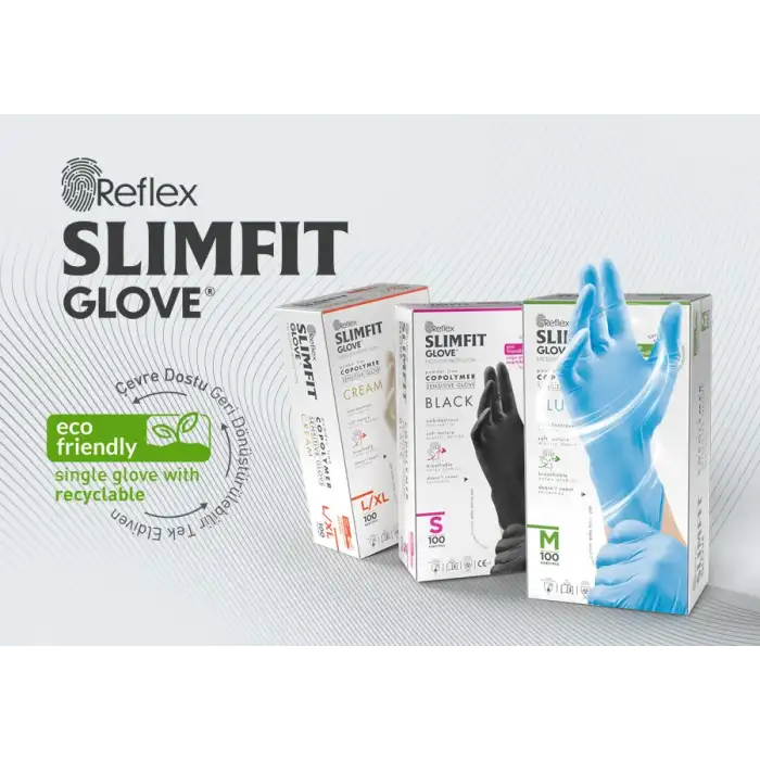 Reflex Slimfit Glove M Mavi Pudrasız Muayene Eldiven 100lü