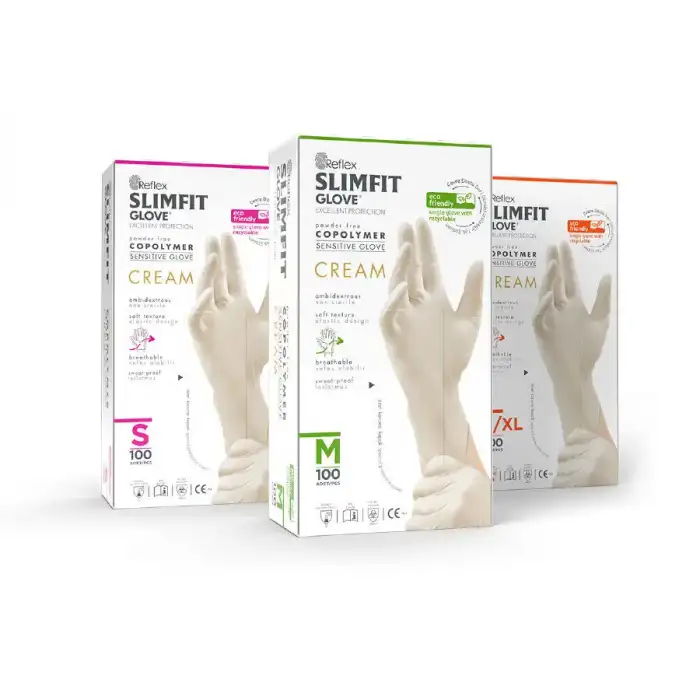 Reflex Slimfit Glove L-XL Cream (Krem) Pudrasız Muayene Eldiven 100lü