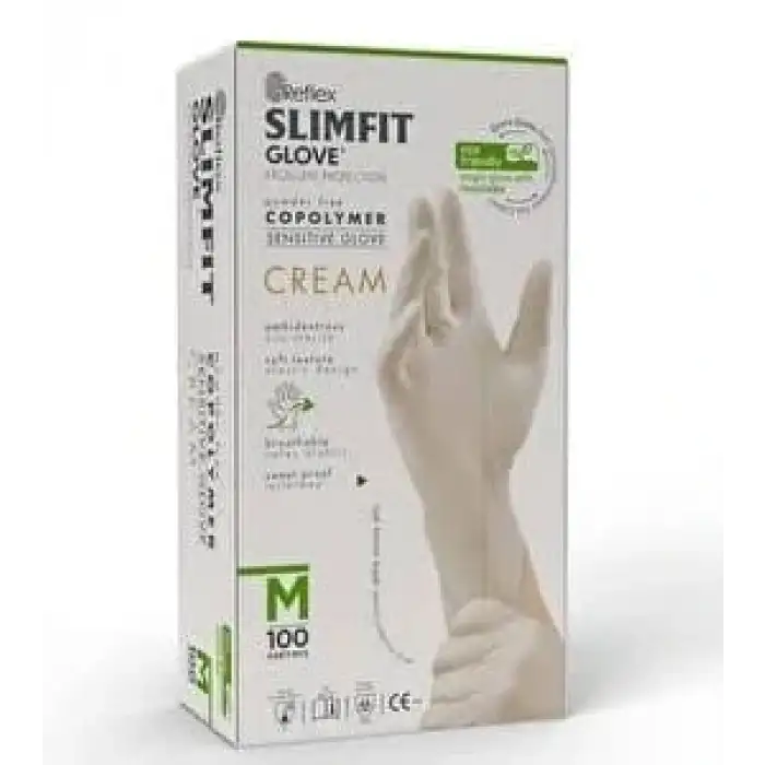 Reflex Slimfit Glove L-XL Cream (Krem) Pudrasız Muayene Eldiven 100lü