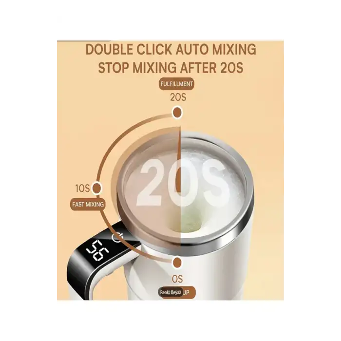 Şarj Edilebilir Kendi Kendine Karıştırabilen Kahve Kupası Sıcaklık Göstergeli - USB Şarj