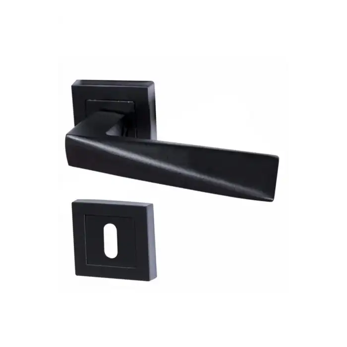 Siyah Prizma Kare Rozetli Kapı Kolu Oda (1 Takım= 2 Adet Arkalı/önlü)