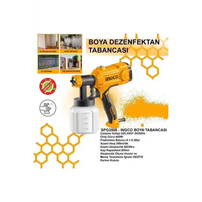 Ingco SPG3508 450W Elektrikli Boya ve Dezenfektan Tabancası