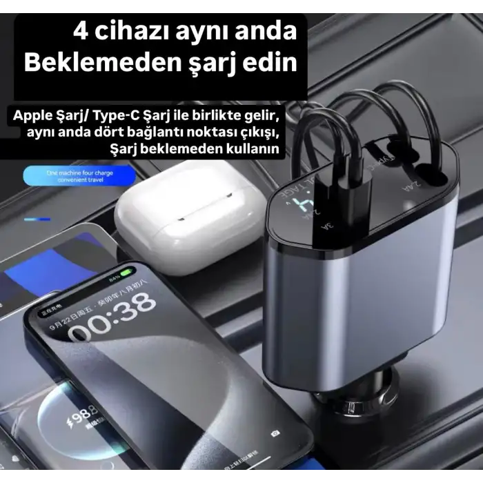 USB C TypeC Apple Araç Şarj Aleti,4ü 1 Arada Hızlı Şarj Araç Güç Adaptörü | 66W Araç USB Şarj CihazıOff-Road Araçlar, Arabalar için Çakmak Şarj Cihazı