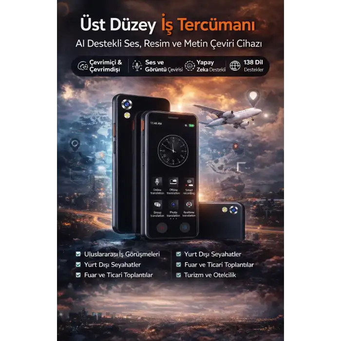 Üst Düzey İş Tercümanı WiFi Gerektirmez ChatGPT AI Ses Resim Çevirme Özelliği 138+ Dil Çeviri