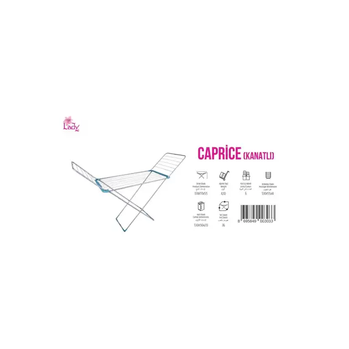 Lady Caprice Kanatlı Çamaşır Kurutma Askısı - Kurutmalık 174x111x55 Cm