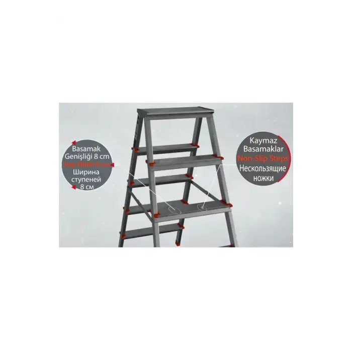 Saraylı Paslanmaz Alüminyum Çift Çıkışlı Çift Taraflı Seyyar Merdiven 5 5 Basamaklı