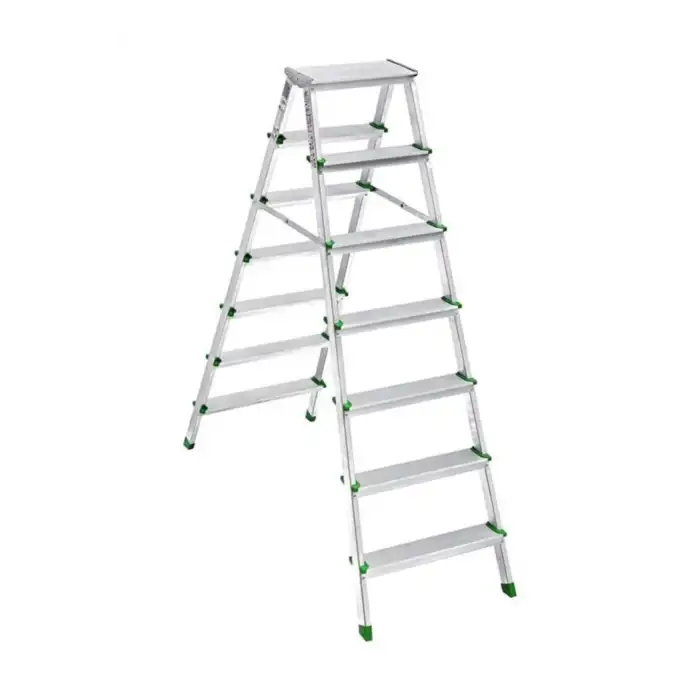 Saraylı Paslanmaz Alüminyum Çift Çıkışlı Çift Taraflı Seyyar Merdiven 7+7 Basamaklı