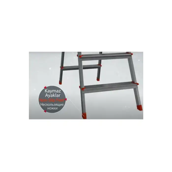 Saraylı Paslanmaz Alüminyum Çift Çıkışlı Çift Taraflı Seyyar Merdiven 7+7 Basamaklı