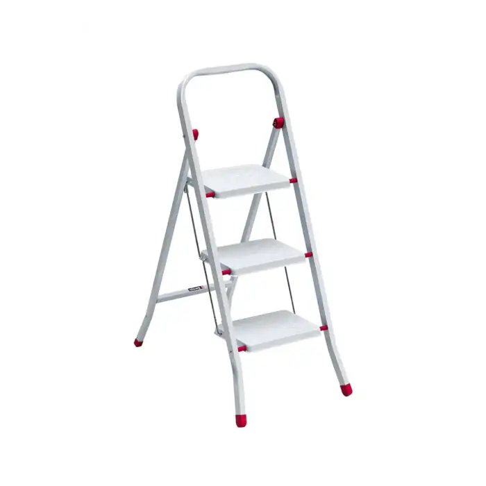 Saraylı Pratik Metal Merdiven Beyaz 3 Basamaklı Güvenli Kilit Sistemi Kaymaz Basamaklar