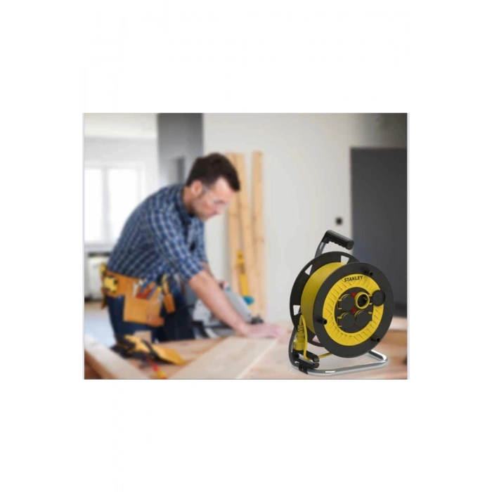 Stanley Profesyonel Makaralı Kauçuk Kablo Termikli Ip44 , 4 Kapaklı Soketli 25 Metre 3x2,5mm