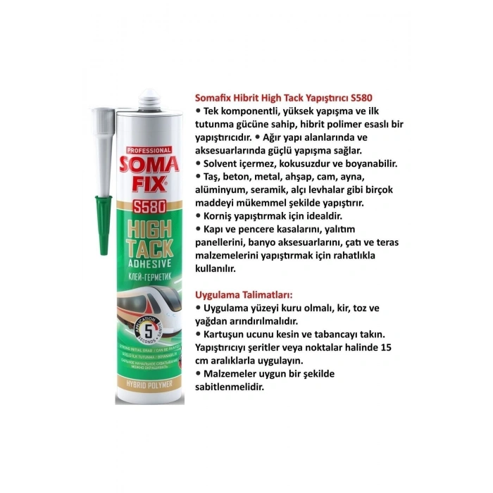 Somafix S580 Hightack Hibrit Yapıştırıcı-korniş-çıta-ayna-metal Yapıştırıcı-çok Kuvvetli-pratik Ürün Beyaz