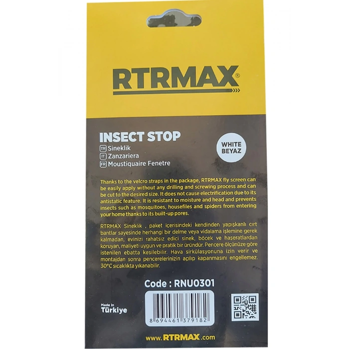 Rtrmax Sineklik 75x125cm Fiber Tül, Yıkanabilir, Beyaz