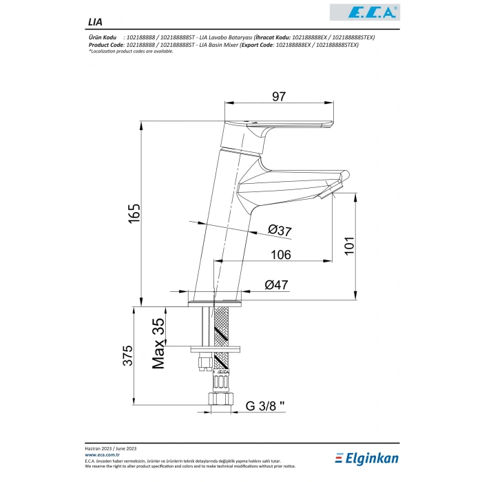 E.C.A Lia Lavabo Banyo Bataryası Eca 102188888