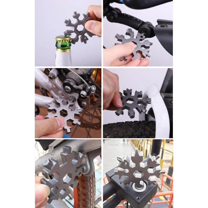 Standart Çok Amaçlı Alyan Tornavida Takımı Çelik Taşınabilir Kar Tanesi Anahtarlık Konserve Şişe Açıcı