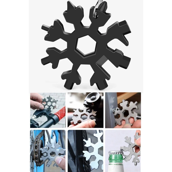 Standart Çok Amaçlı Alyan Tornavida Takımı Çelik Taşınabilir Kar Tanesi Anahtarlık Konserve Şişe Açıcı