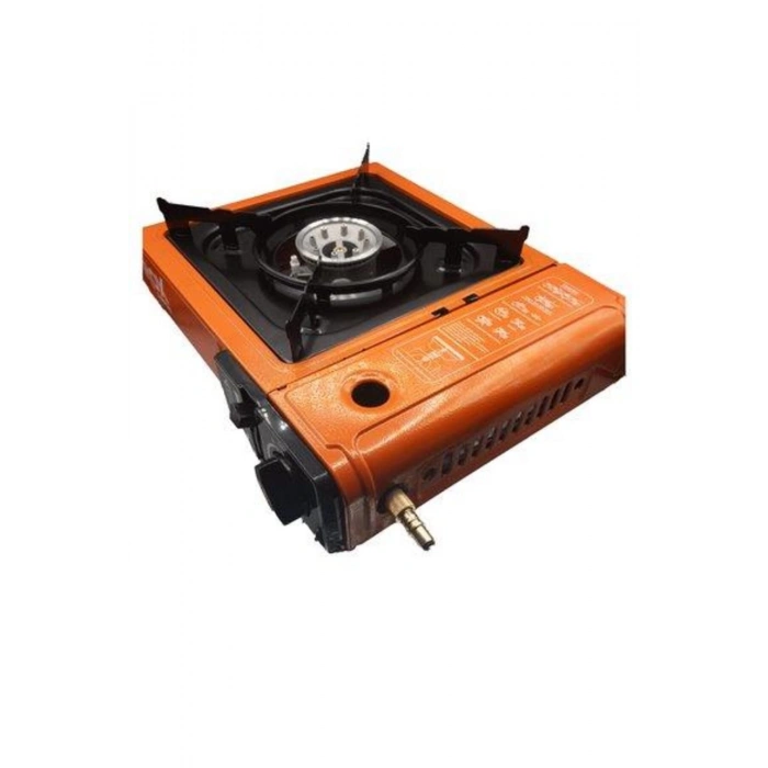 Rox Camping 0189 Tekli Portatif Kamp Ocak - Turuncu, Rüzgarlıklı, Ekstra Gaz Girişli