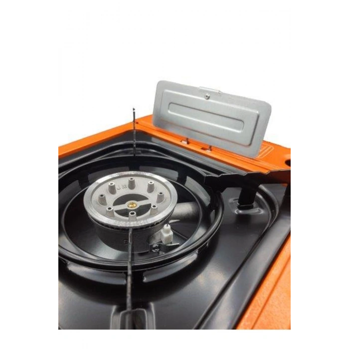 Rox Camping 0189 Tekli Portatif Kamp Ocak - Turuncu, Rüzgarlıklı, Ekstra Gaz Girişli