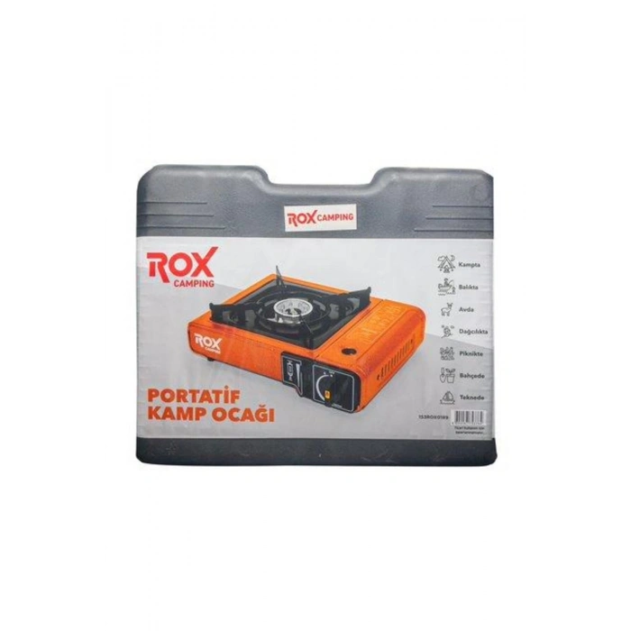 Rox Camping 0189 Tekli Portatif Kamp Ocak - Turuncu, Rüzgarlıklı, Ekstra Gaz Girişli