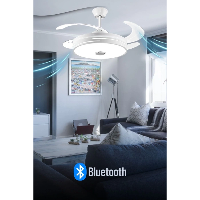 Aydınlatmalı Tavan Vantilatörü Bluetoothlu Uzaktan Kumandalı Ses Sistemli